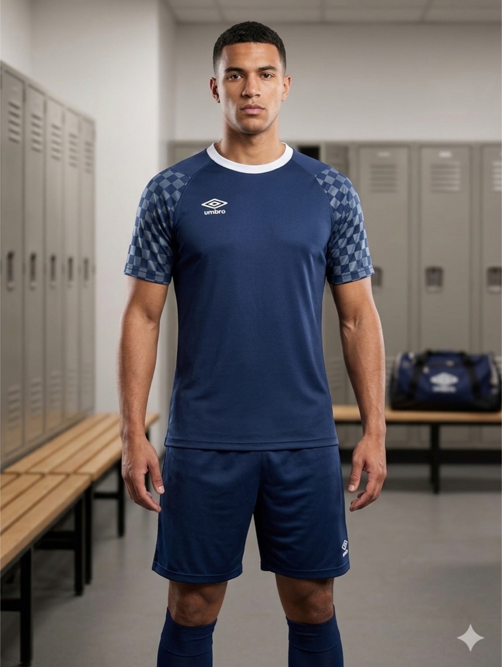Umbro Men's Navy Blue Checked Sleeve Soccer Jersey